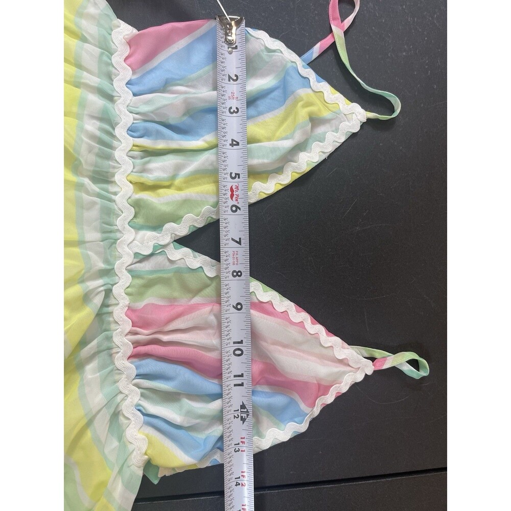 NWT Pastel Stripe Maxi Dress Cottage Coquette Beachy Tiered Tie Back Sundress S - Picture 11 of 15